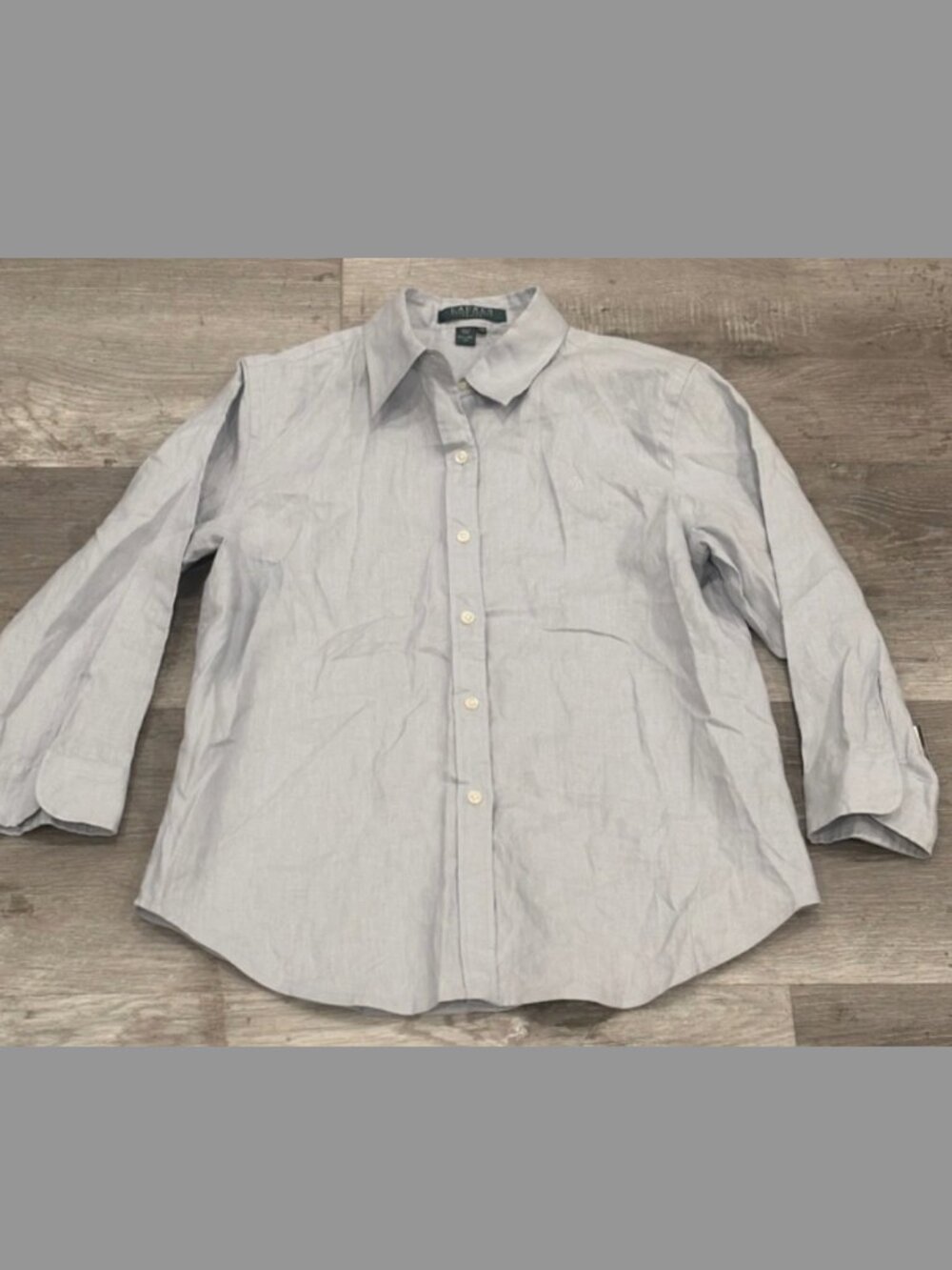 Vintage Ralph Lauren Petite Linen Relaxed Slim Fit Blue Shirt Womens P/M